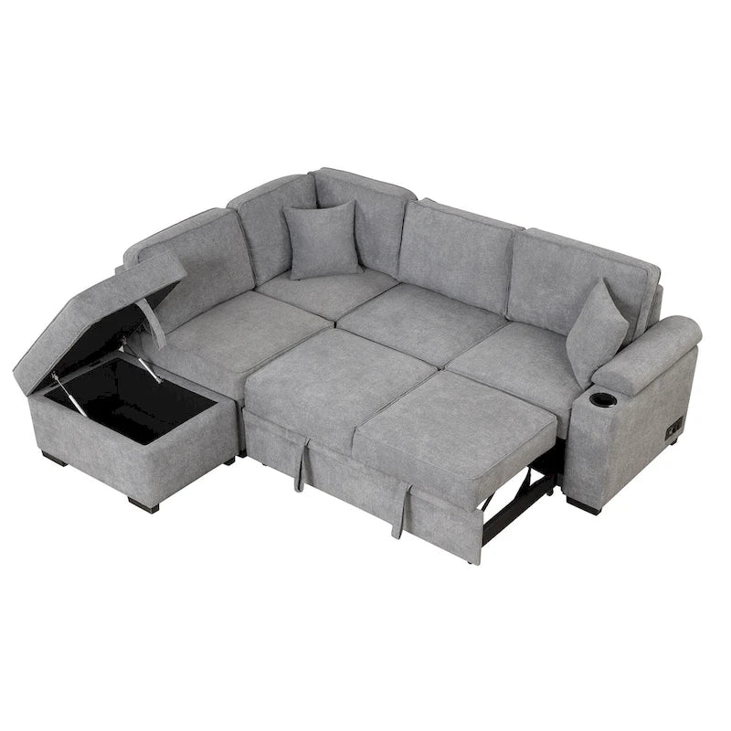 84.75 L-förmiges 5-Sitzer-Sofa mit Stauraum-Ottomane, 2-in-1 Ausziehsofa für das Wohnzimmer