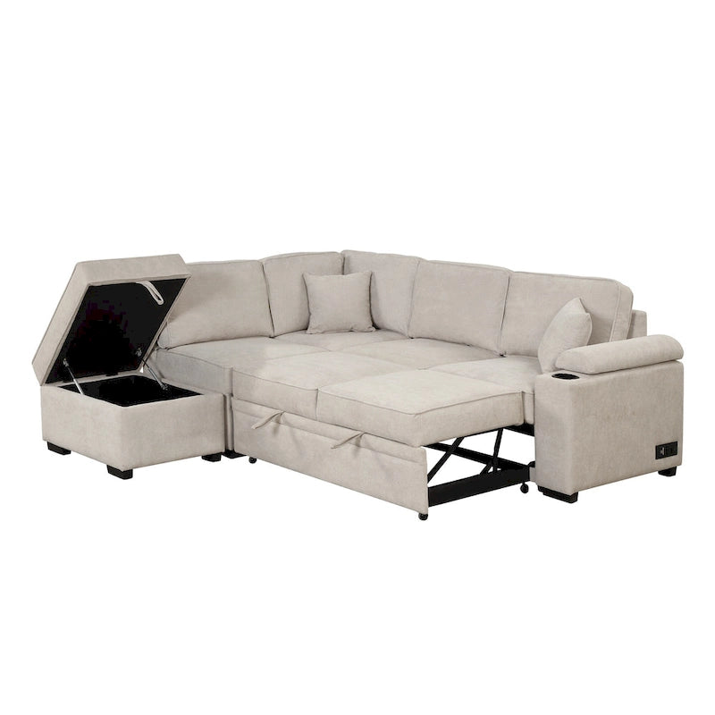 84.75 L-förmiges 5-Sitzer-Sofa mit Stauraum-Ottomane, 2-in-1 Ausziehsofa für das Wohnzimmer