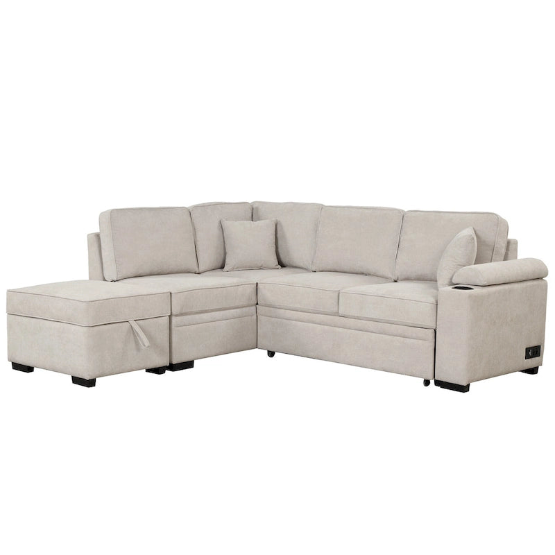 84.75 L-förmiges 5-Sitzer-Sofa mit Stauraum-Ottomane, 2-in-1 Ausziehsofa für das Wohnzimmer