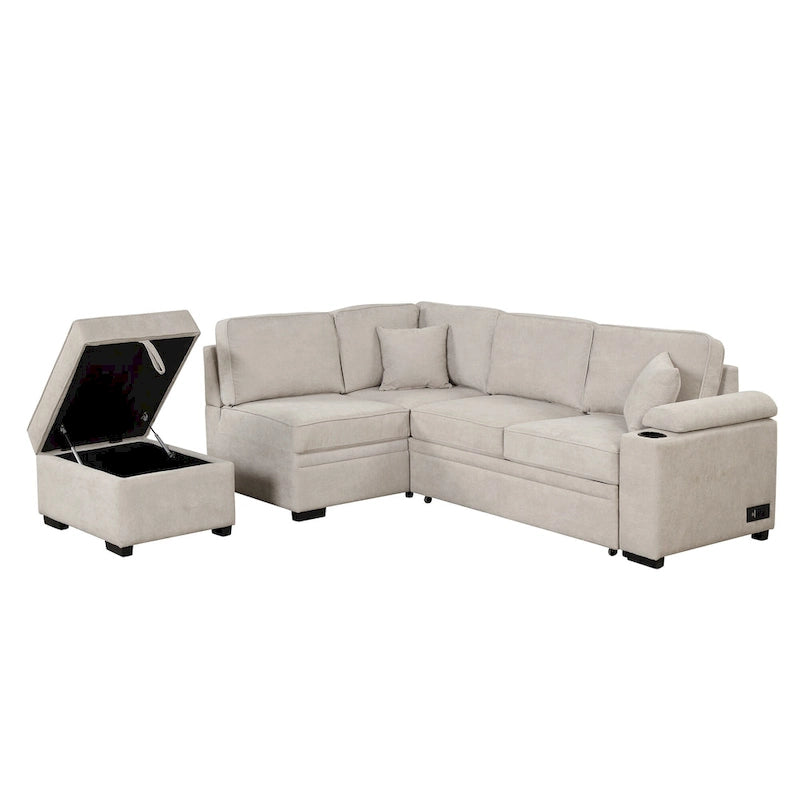 84.75 L-förmiges 5-Sitzer-Sofa mit Stauraum-Ottomane, 2-in-1 Ausziehsofa für das Wohnzimmer