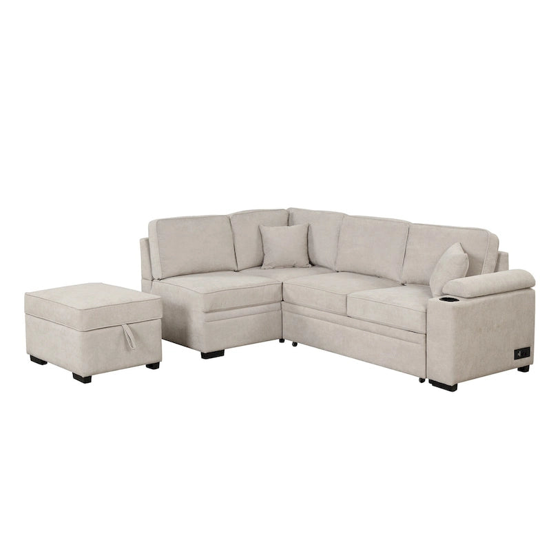 84.75 L-förmiges 5-Sitzer-Sofa mit Stauraum-Ottomane, 2-in-1 Ausziehsofa für das Wohnzimmer