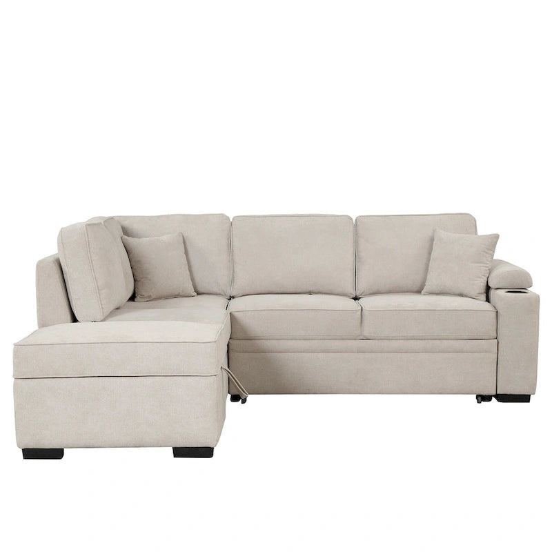 84.75 L-förmiges 5-Sitzer-Sofa mit Stauraum-Ottomane, 2-in-1 Ausziehsofa für das Wohnzimmer