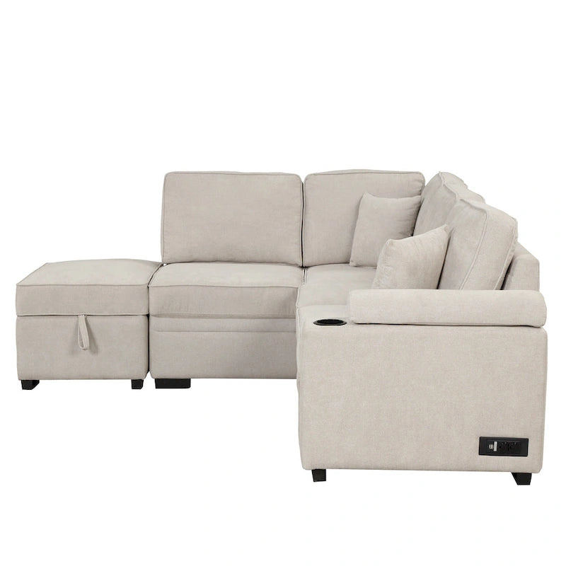 84.75 L-förmiges 5-Sitzer-Sofa mit Stauraum-Ottomane, 2-in-1 Ausziehsofa für das Wohnzimmer