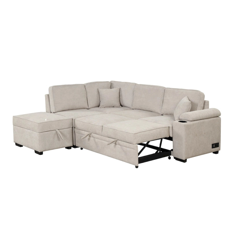 84.75 L-förmiges 5-Sitzer-Sofa mit Stauraum-Ottomane, 2-in-1 Ausziehsofa für das Wohnzimmer
