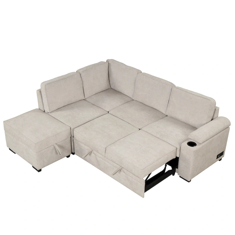 84.75 L-förmiges 5-Sitzer-Sofa mit Stauraum-Ottomane, 2-in-1 Ausziehsofa für das Wohnzimmer
