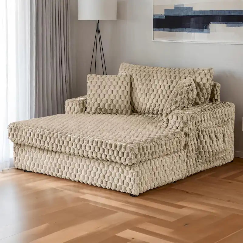 Moderner, weich gepolsterter Chaise-Longue mit 2 Armlehnen und Becherhaltern