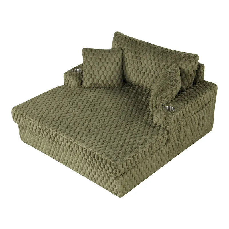 Moderner, weich gepolsterter Chaise-Longue mit 2 Armlehnen und Becherhaltern