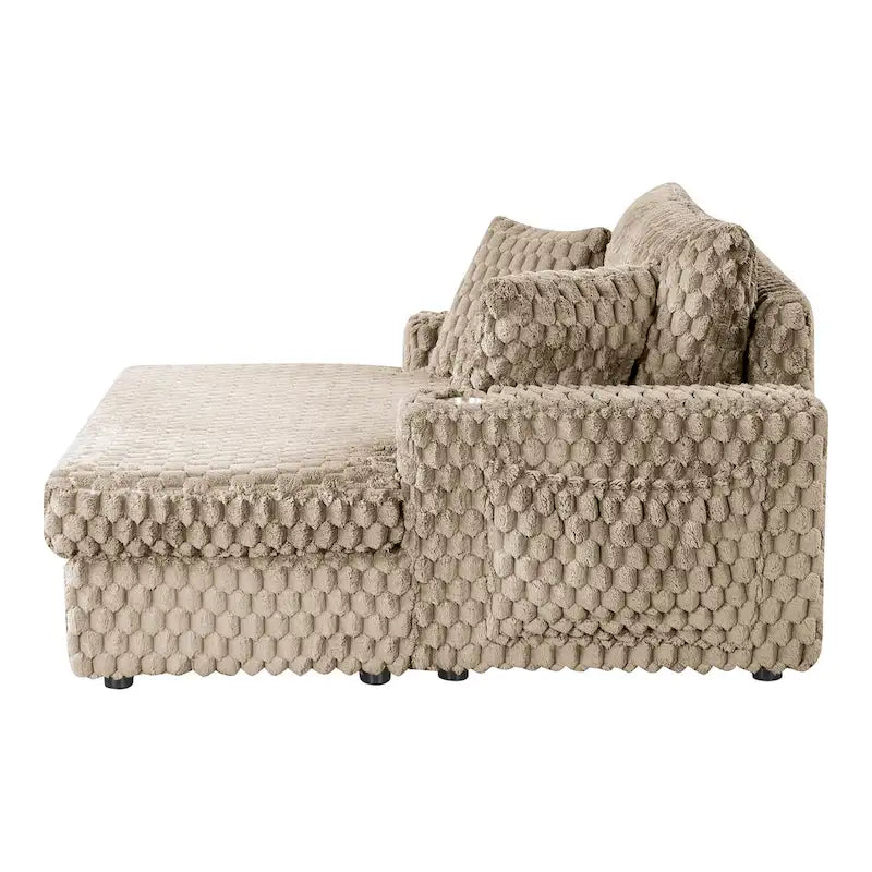 Moderner, weich gepolsterter Chaise-Longue mit 2 Armlehnen und Becherhaltern