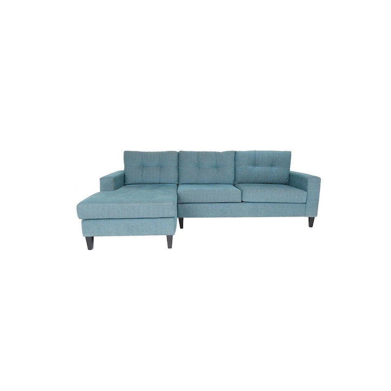 Moderne L-förmige Eckcouch, Blauer Polyester-Nylon-Bezug, Massivholzrahmen