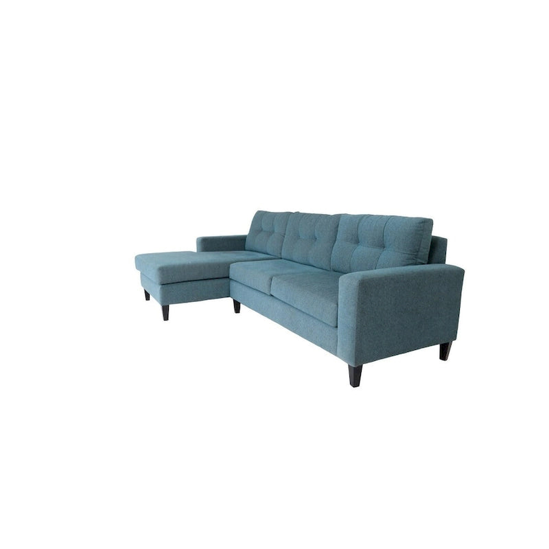 Moderne L-förmige Eckcouch, Blauer Polyester-Nylon-Bezug, Massivholzrahmen
