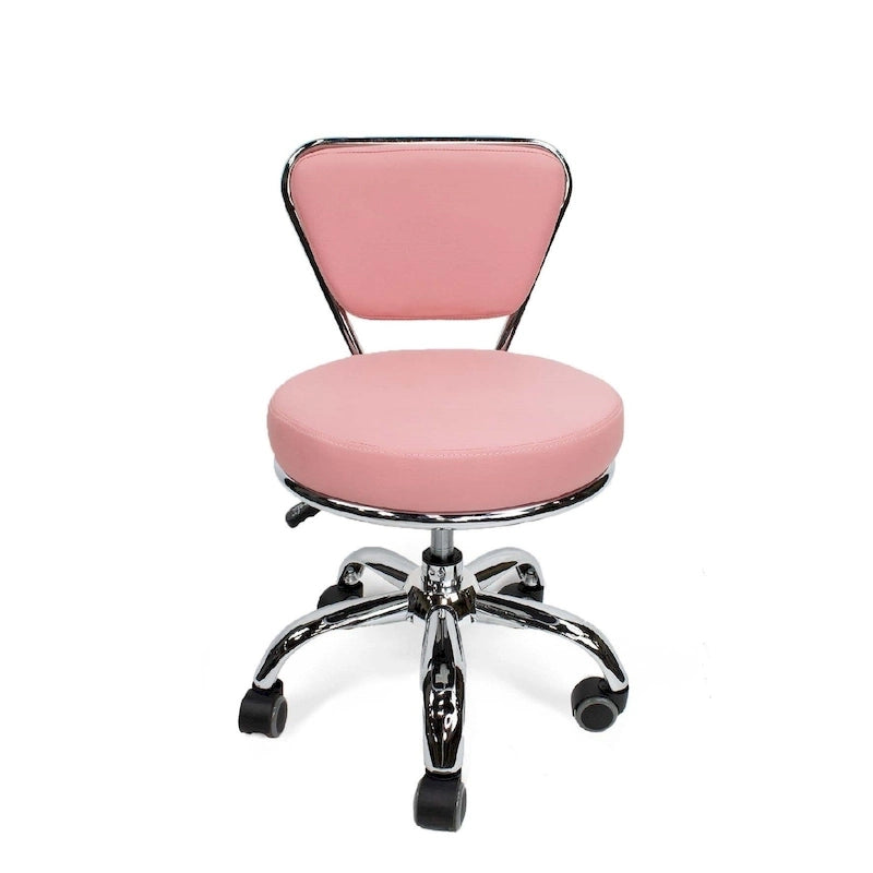 Verstellbarer Pediküre-Rollhocker mit Rückenlehne, 33-38 cm Höhe – Pink