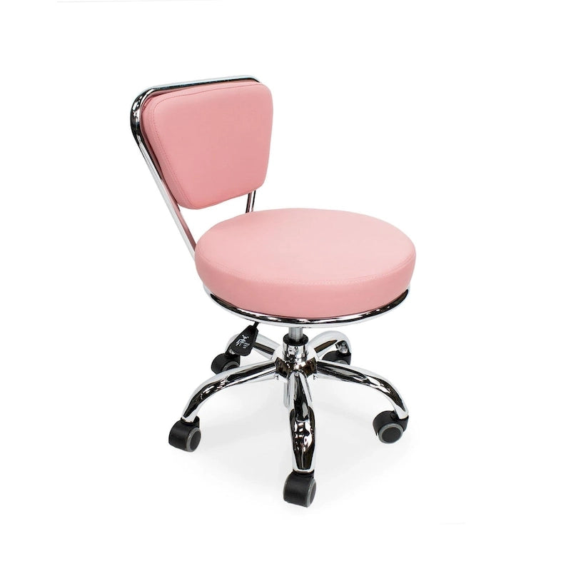Verstellbarer Pediküre-Rollhocker mit Rückenlehne, 33-38 cm Höhe – Pink