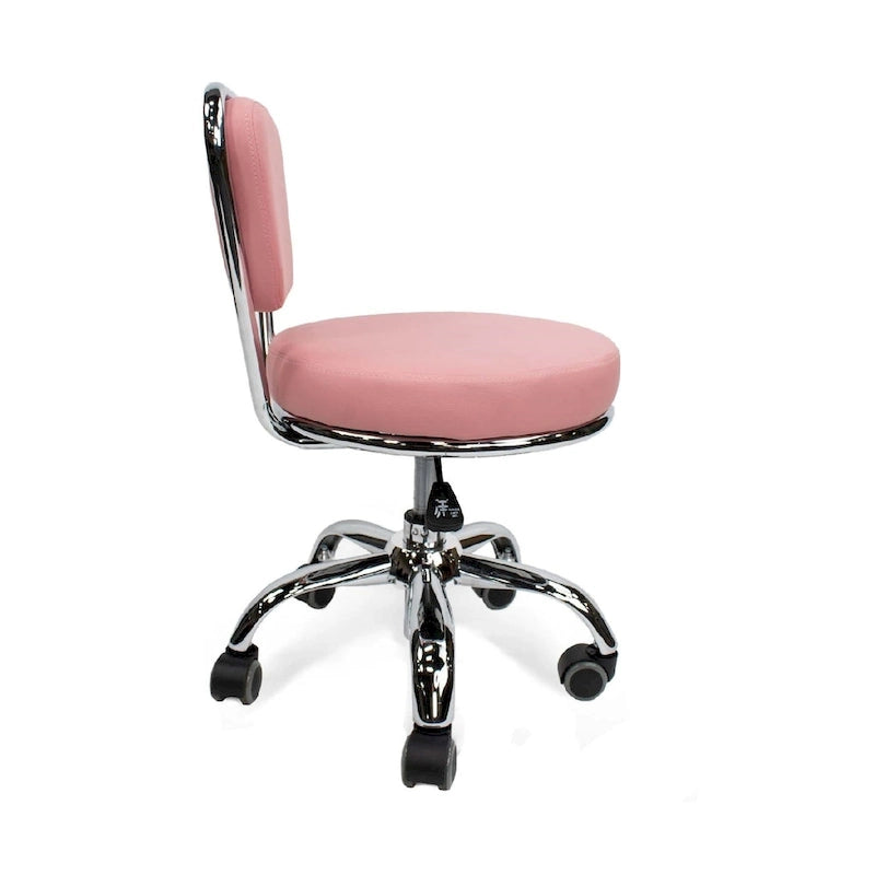 Verstellbarer Pediküre-Rollhocker mit Rückenlehne, 33-38 cm Höhe – Pink