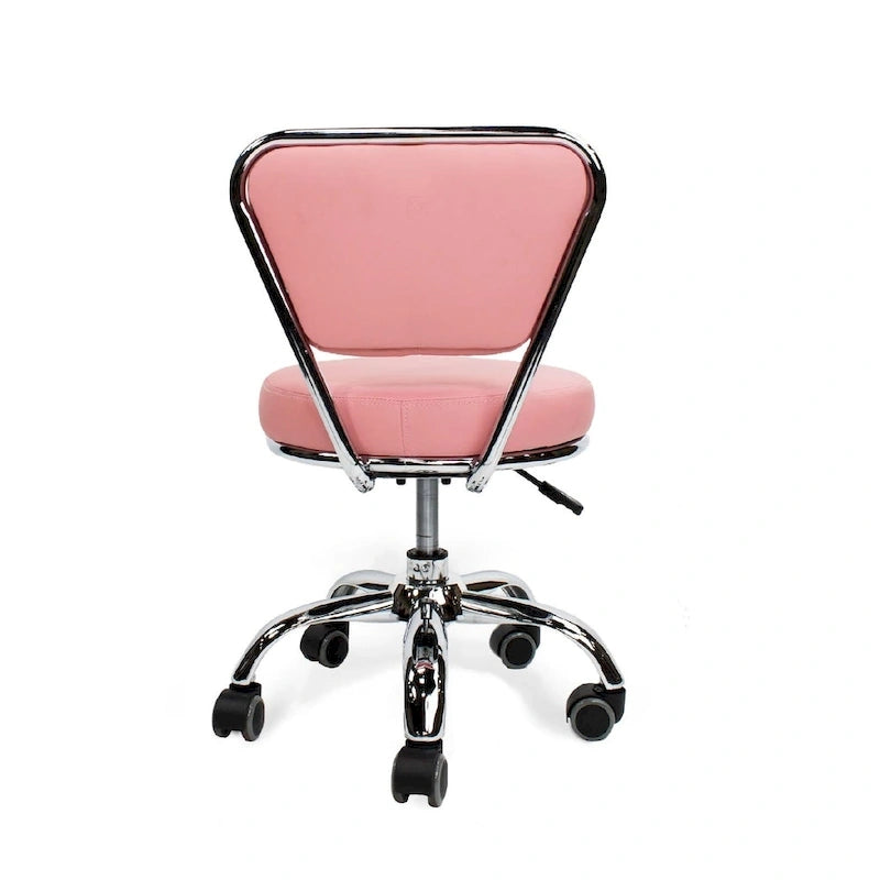 Verstellbarer Pediküre-Rollhocker mit Rückenlehne, 33-38 cm Höhe – Pink
