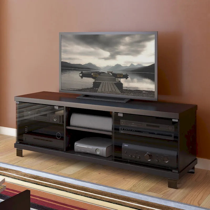 TV-Möbel mit Glastüren, für Fernseher bis 75 Zoll