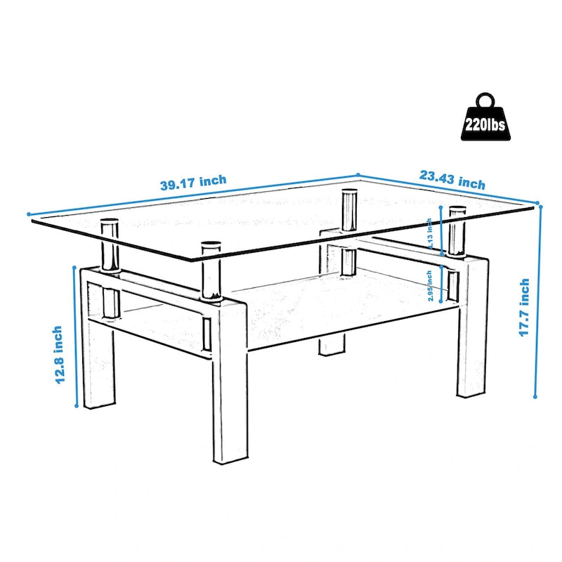 Rechteckiger Couchtisch aus Glas