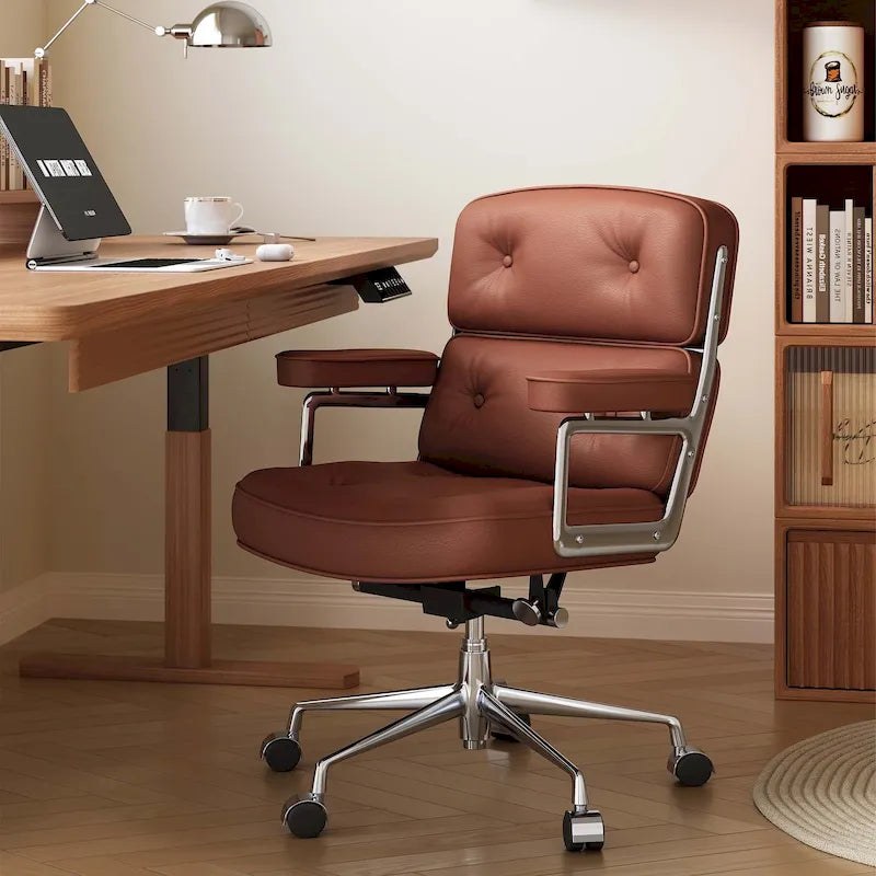 Lobby Lordosenstütze Höhenverstellbarer ergonomischer Bürostuhl aus Leder