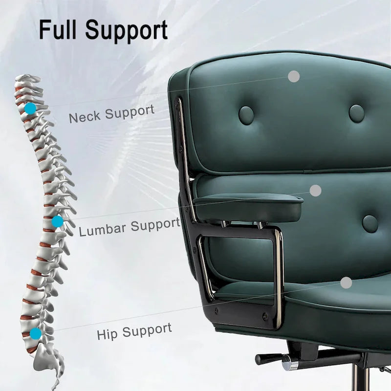 Lobby Lordosenstütze Höhenverstellbarer ergonomischer Bürostuhl aus Leder