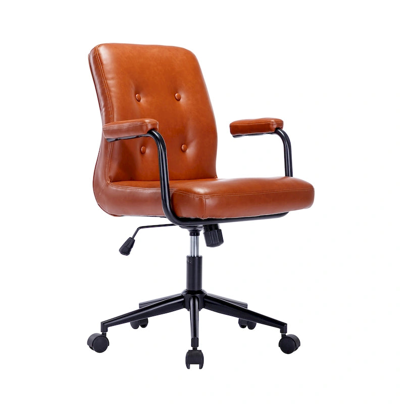 Bürostuhl aus Kunstleder mit Stahlrollensockel, zentraler Neigungsmechanismus
