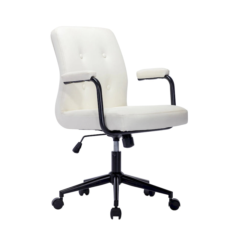 Bürostuhl aus Kunstleder mit Stahlrollensockel, zentraler Neigungsmechanismus