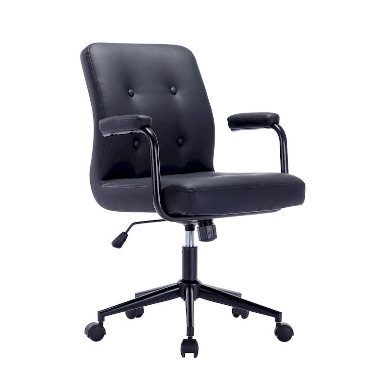 Bürostuhl aus Kunstleder mit Stahlrollensockel, zentraler Neigungsmechanismus