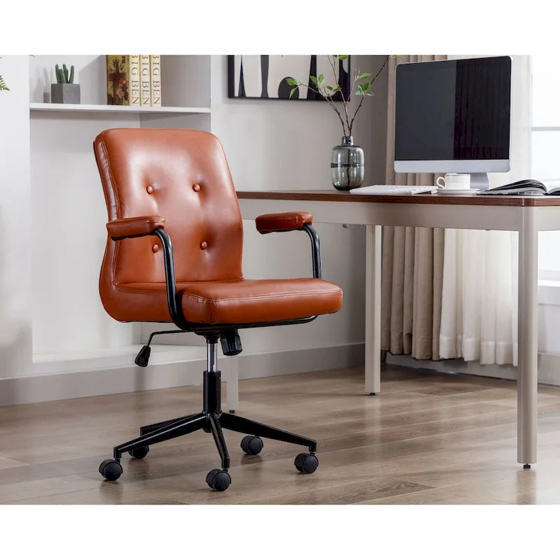Bürostuhl aus Kunstleder mit Stahlrollensockel, zentraler Neigungsmechanismus