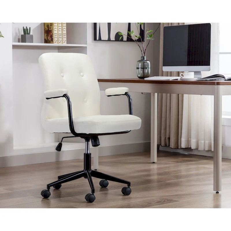 Bürostuhl aus Kunstleder mit Stahlrollensockel, zentraler Neigungsmechanismus