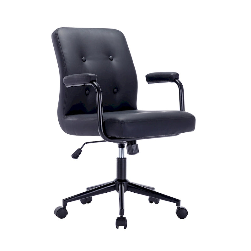 Bürostuhl aus Kunstleder mit Stahlrollensockel, zentraler Neigungsmechanismus