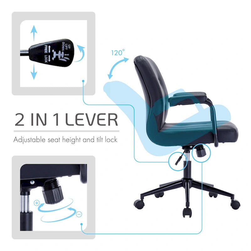 Bürostuhl aus Kunstleder mit Stahlrollensockel, zentraler Neigungsmechanismus