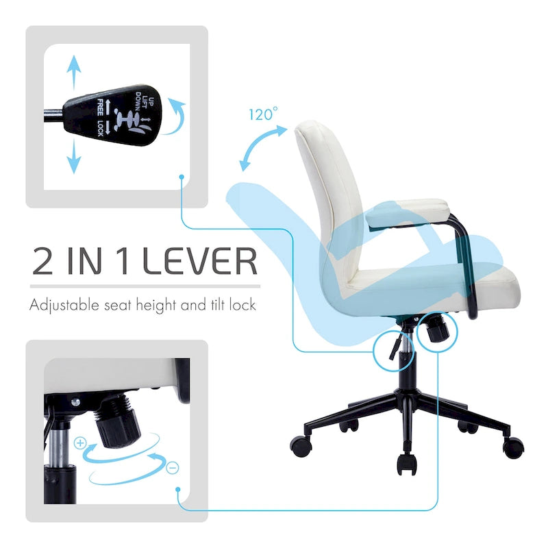 Bürostuhl aus Kunstleder mit Stahlrollensockel, zentraler Neigungsmechanismus