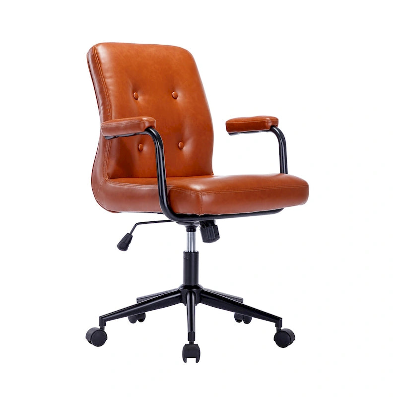 Bürostuhl aus Kunstleder mit Stahlrollensockel, zentraler Neigungsmechanismus
