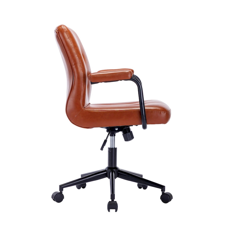 Bürostuhl aus Kunstleder mit Stahlrollensockel, zentraler Neigungsmechanismus