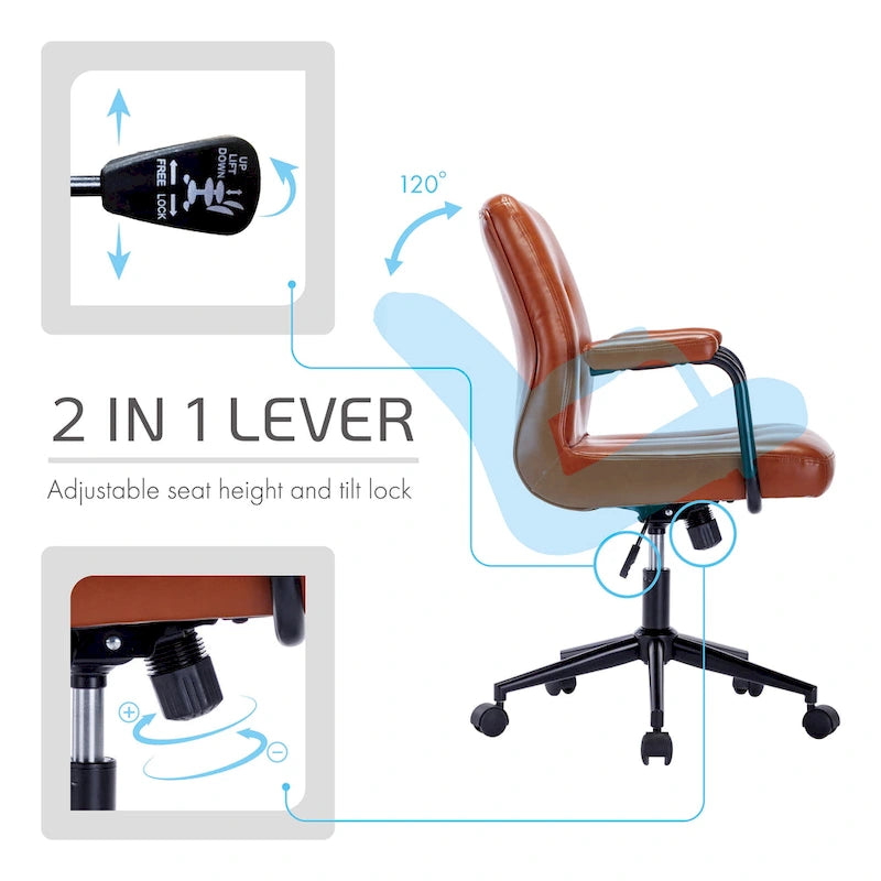 Bürostuhl aus Kunstleder mit Stahlrollensockel, zentraler Neigungsmechanismus