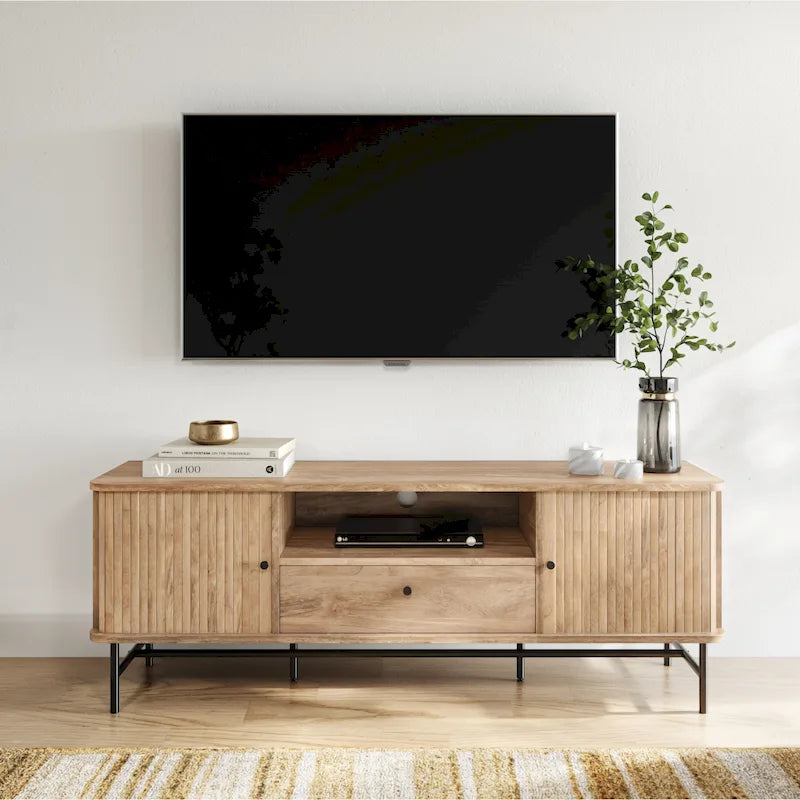 TV-Ständer mit Schiebetüren und Schublade für TVs bis 75 Zoll - 59 Zoll Breite