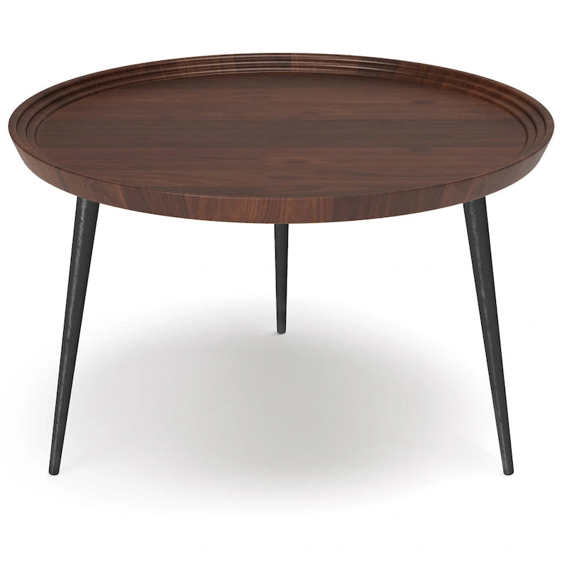 Moderner runder Couchtisch im Industriedesign in Cognac – 30T x 30B x 17H