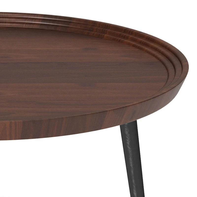Moderner runder Couchtisch im Industriedesign in Cognac – 30T x 30B x 17H