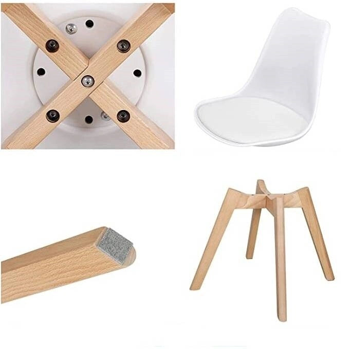 4er-Set moderne weiße Esszimmerstühle in Schalenform, gepolsterter Sitz mit Buchenholzbeinen - 48 cm L x 53 cm B x 81 cm H