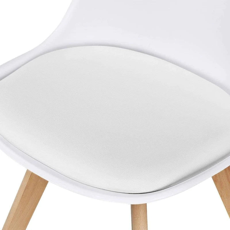 4er-Set moderne weiße Esszimmerstühle in Schalenform, gepolsterter Sitz mit Buchenholzbeinen - 48 cm L x 53 cm B x 81 cm H