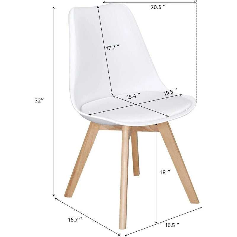 4er-Set moderne weiße Esszimmerstühle in Schalenform, gepolsterter Sitz mit Buchenholzbeinen - 48 cm L x 53 cm B x 81 cm H