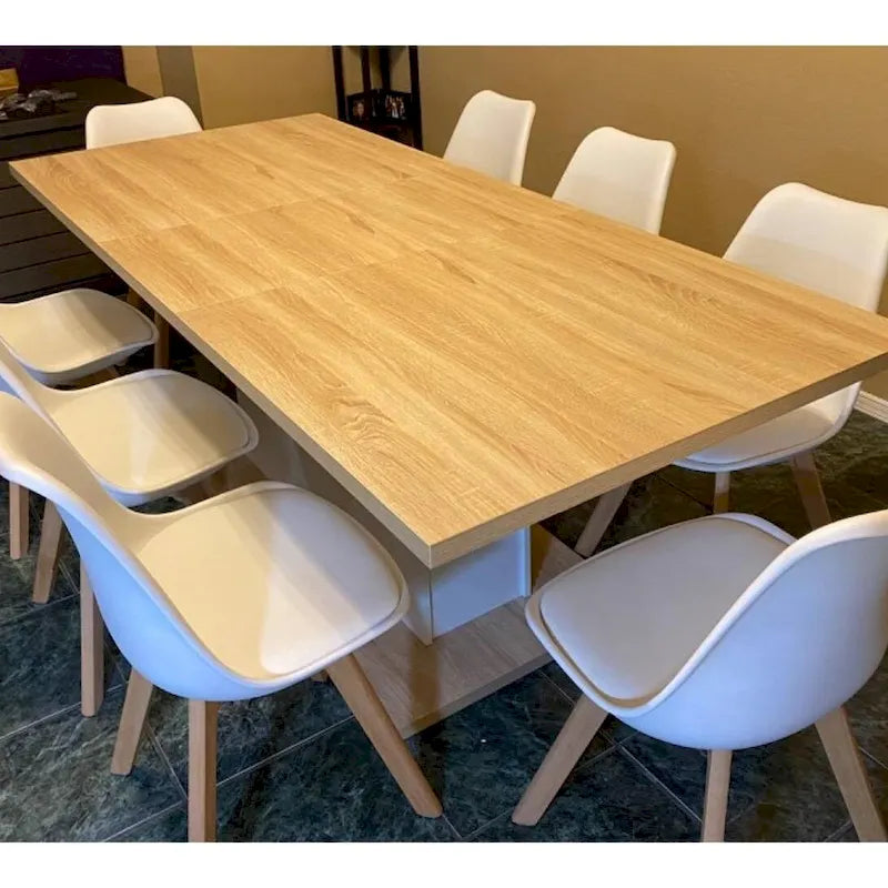 4er-Set moderne weiße Esszimmerstühle in Schalenform, gepolsterter Sitz mit Buchenholzbeinen - 48 cm L x 53 cm B x 81 cm H