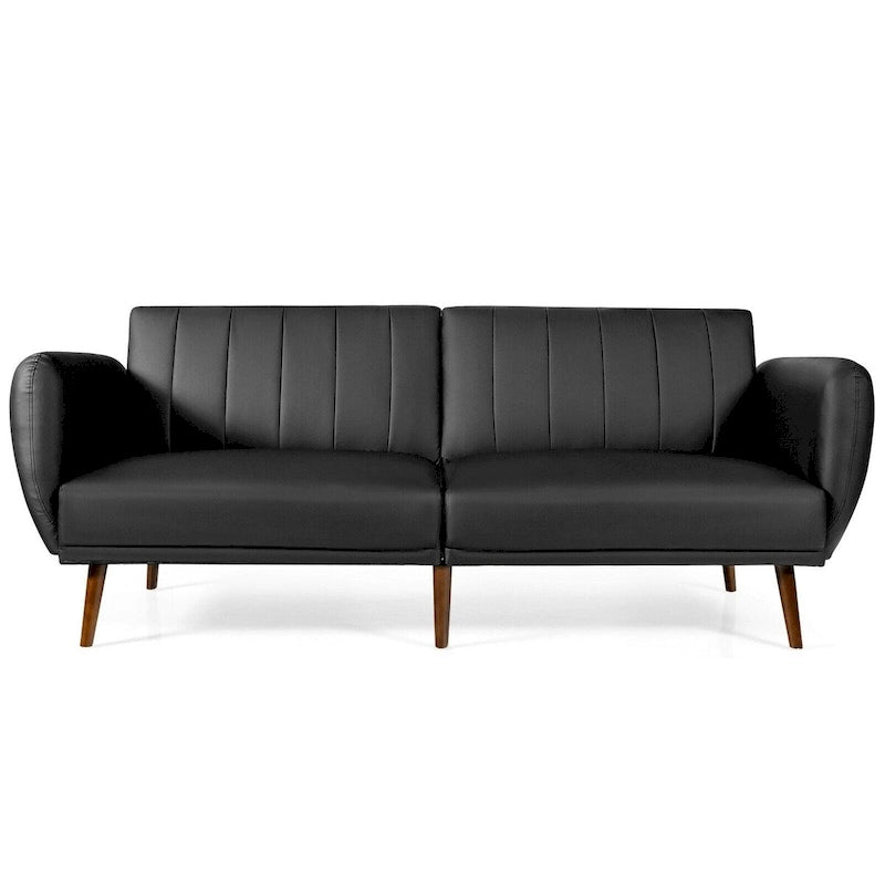 Schlafsofa Futon Kunstleder Verstellbar mit Holzbeinen – 81 x 33,5 x 31,5 (L x B x H)