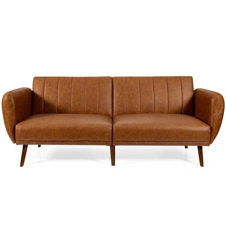Schlafsofa Futon Kunstleder Verstellbar mit Holzbeinen – 81 x 33,5 x 31,5 (L x B x H)