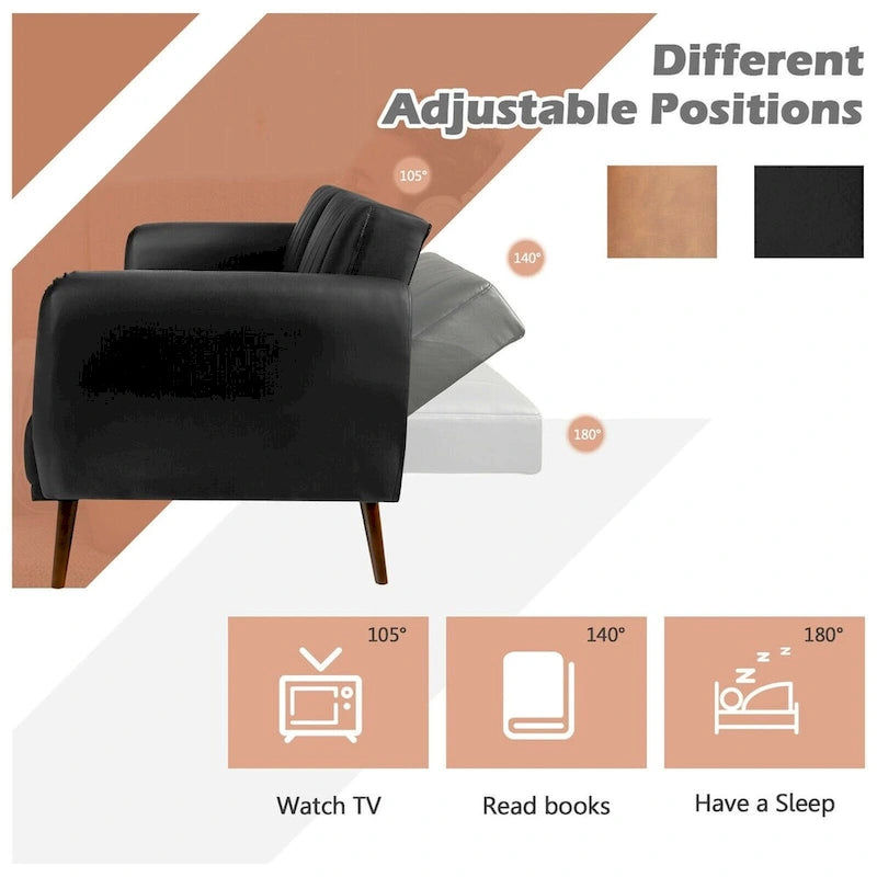 Schlafsofa Futon Kunstleder Verstellbar mit Holzbeinen – 81 x 33,5 x 31,5 (L x B x H)