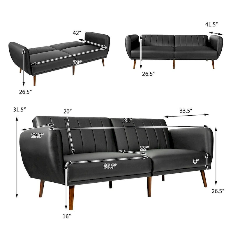 Schlafsofa Futon Kunstleder Verstellbar mit Holzbeinen – 81 x 33,5 x 31,5 (L x B x H)