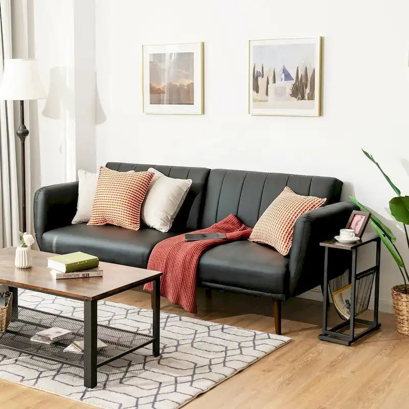 Schlafsofa Futon Kunstleder Verstellbar mit Holzbeinen – 81 x 33,5 x 31,5 (L x B x H)