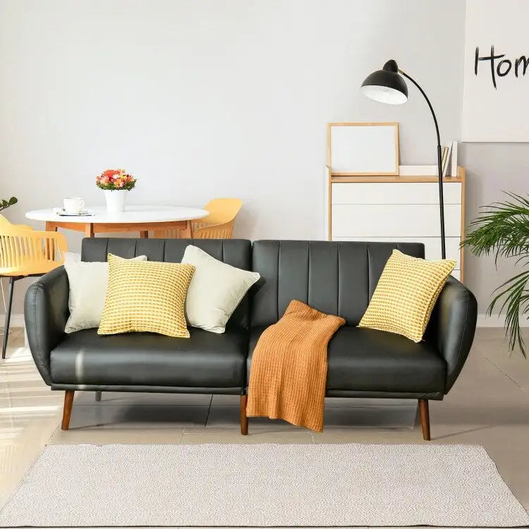 Schlafsofa Futon Kunstleder Verstellbar mit Holzbeinen – 81 x 33,5 x 31,5 (L x B x H)