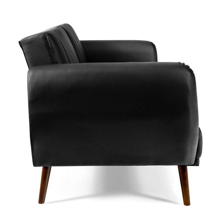 Schlafsofa Futon Kunstleder Verstellbar mit Holzbeinen – 81 x 33,5 x 31,5 (L x B x H)