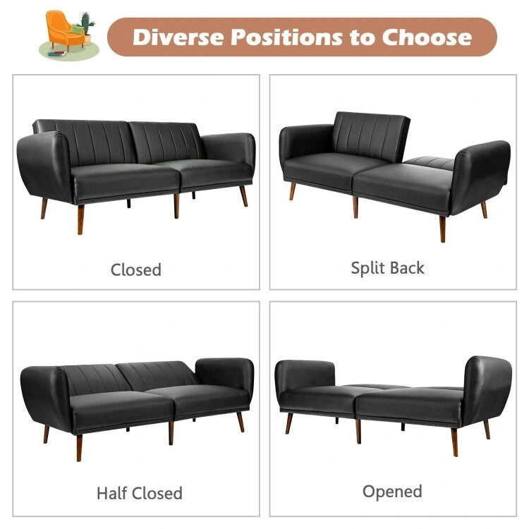 Schlafsofa Futon Kunstleder Verstellbar mit Holzbeinen – 81 x 33,5 x 31,5 (L x B x H)