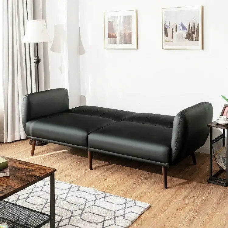 Schlafsofa Futon Kunstleder Verstellbar mit Holzbeinen – 81 x 33,5 x 31,5 (L x B x H)