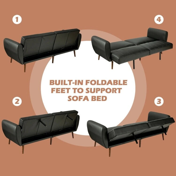 Schlafsofa Futon Kunstleder Verstellbar mit Holzbeinen – 81 x 33,5 x 31,5 (L x B x H)